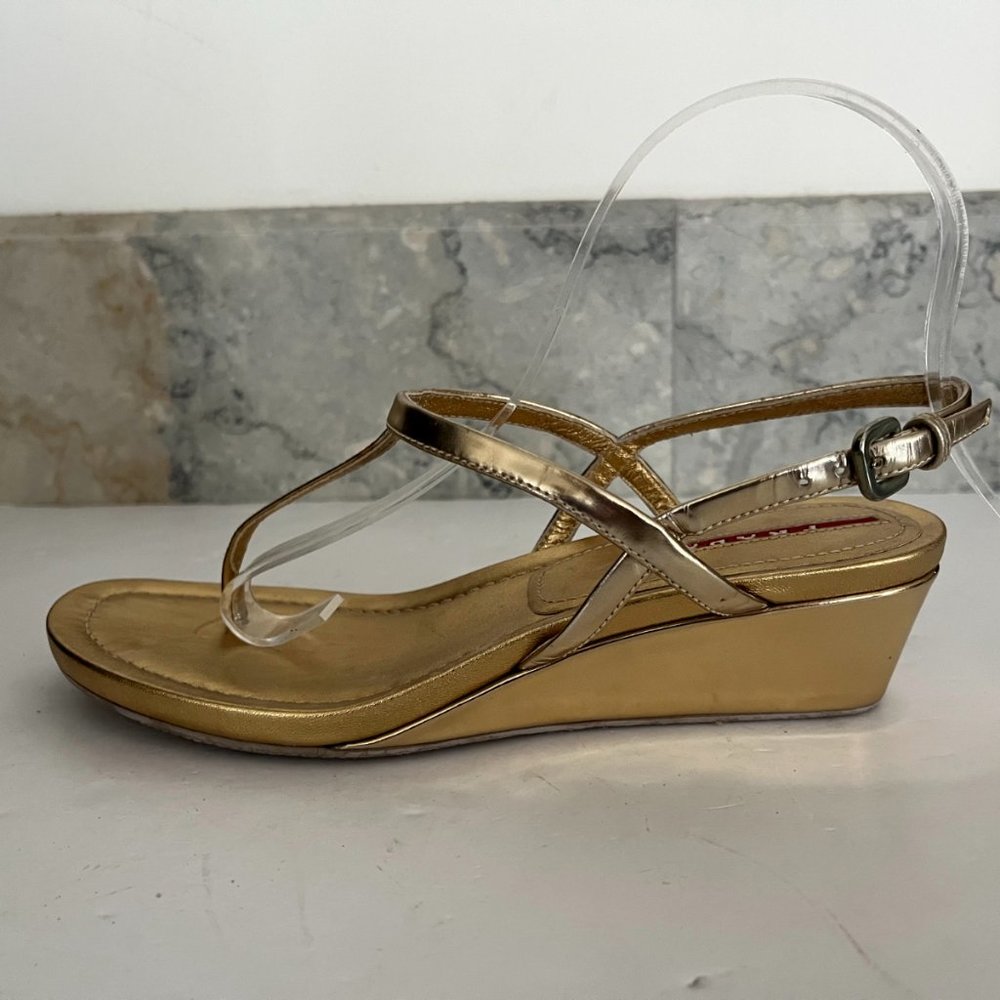 Gold Prada Wedge Platform Sandals - image 4